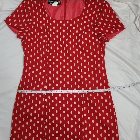VINTAGE 90s dress red polka dot short sleeve sheath M - Picture 10 of 10